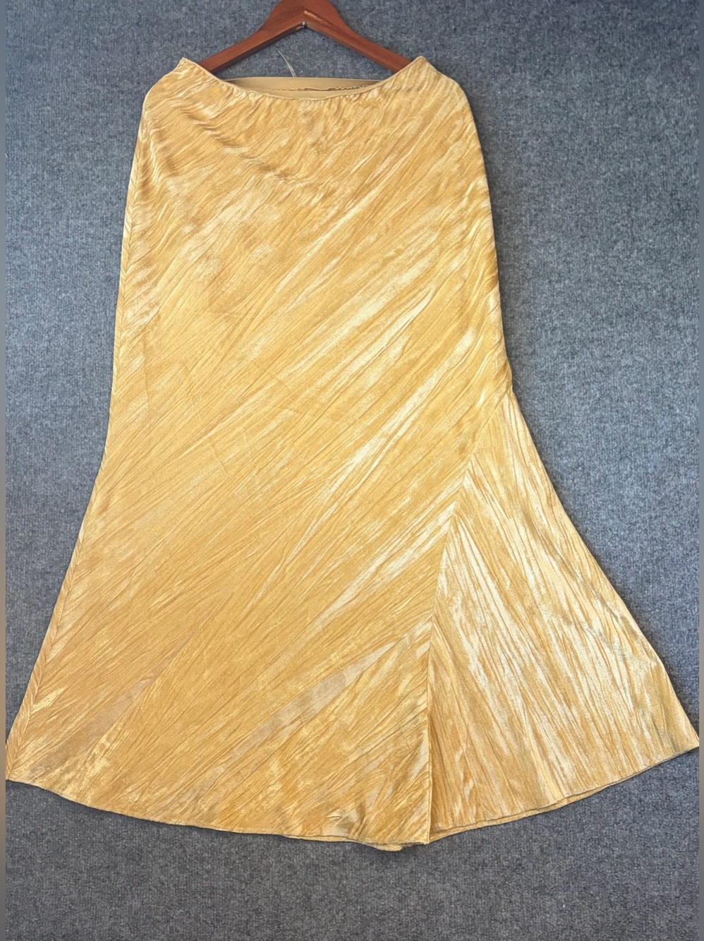 Free People Maxi Skirt Womens M Gold Shimmer Pleated Metallic A-Line Boho Skirt